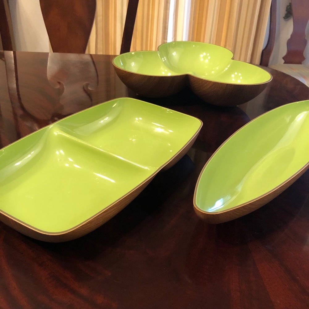 Serving dishes (3), green, light weight - Picture 1 of 10